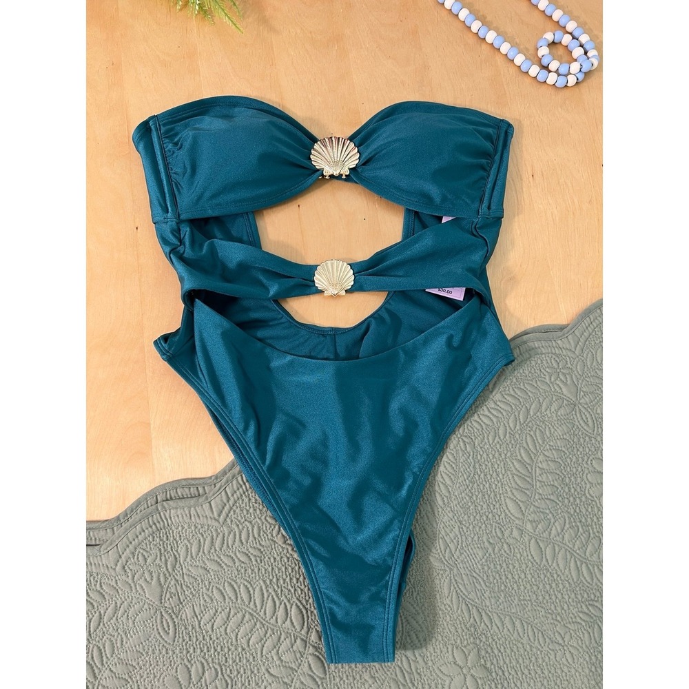 Wild Fable One-Piece Swimsuit Ocean Teal Green Size L NWT